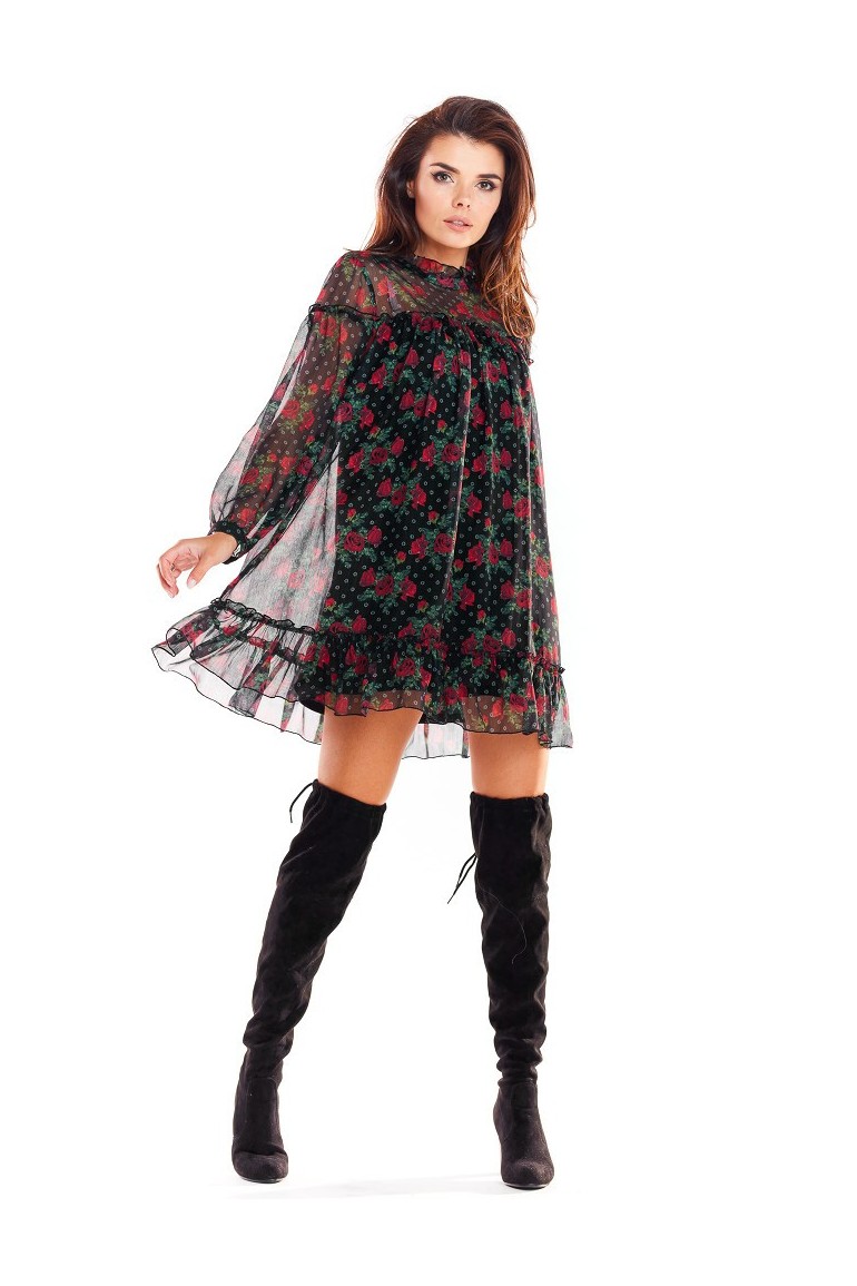 CM4877 Zwiewna sukienka mini z długim rękawem - wzór 1