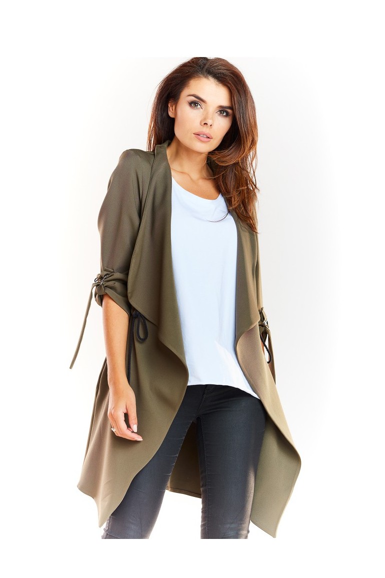 CM4893 Luźny zwiewny żakiet - khaki