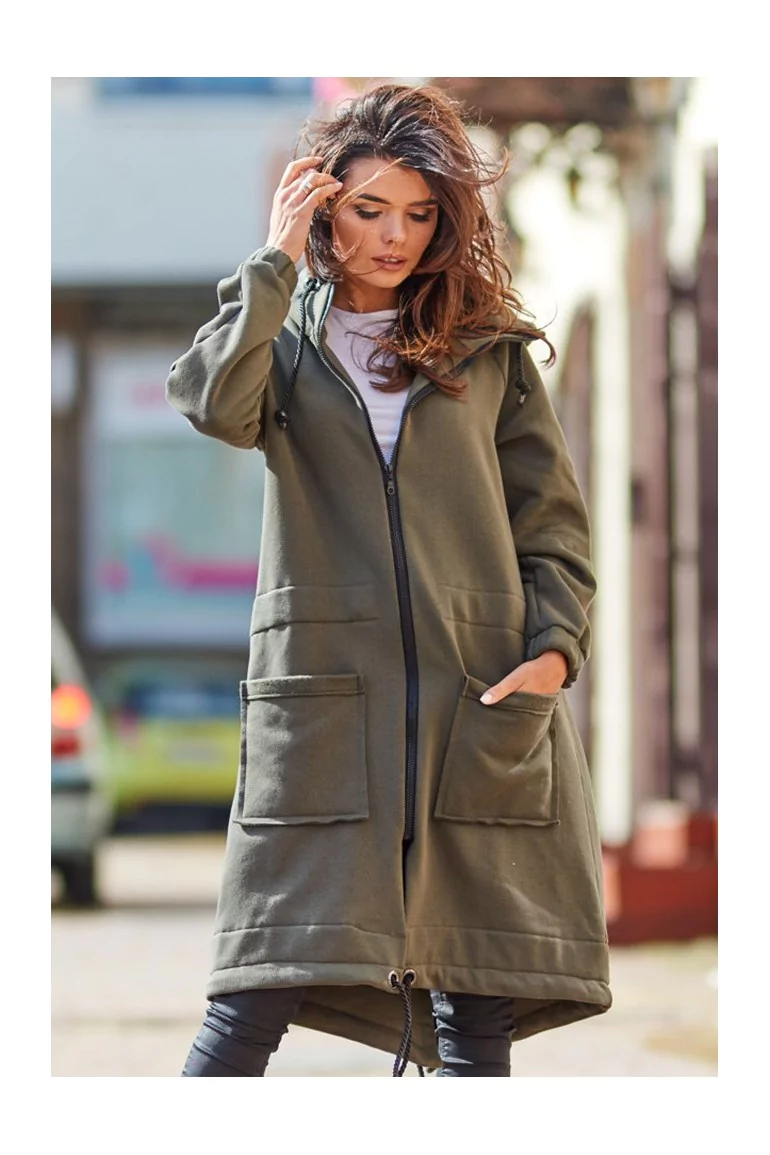 CM4903 Bluza parka zapinana na zamek - khaki