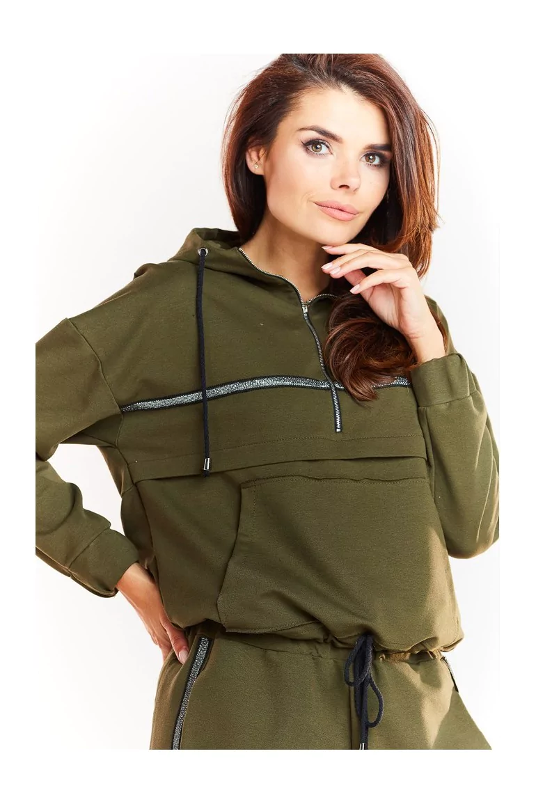 CM4911 Luźna bluza z kapturem - khaki