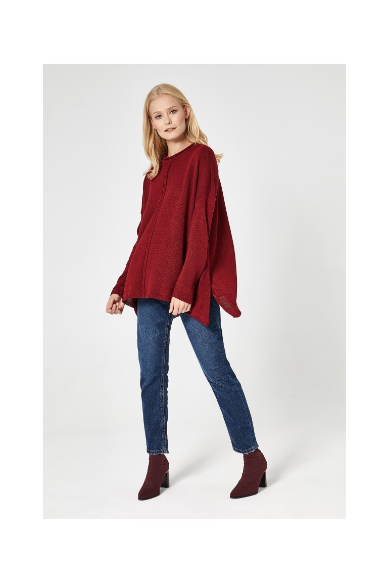 CM4742 Kobiecy sweter z długim rękawem - bordowy