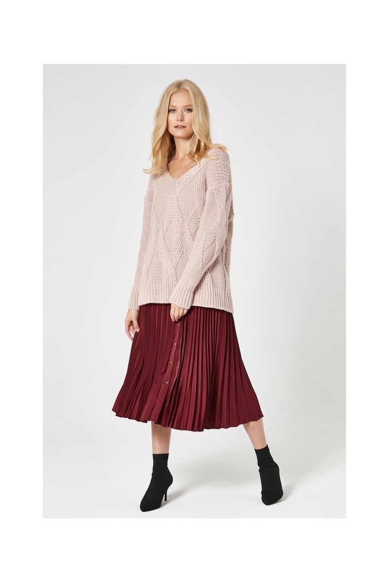 CM4745 Sweter z trójwymiarowym splotem - pudrowy róż