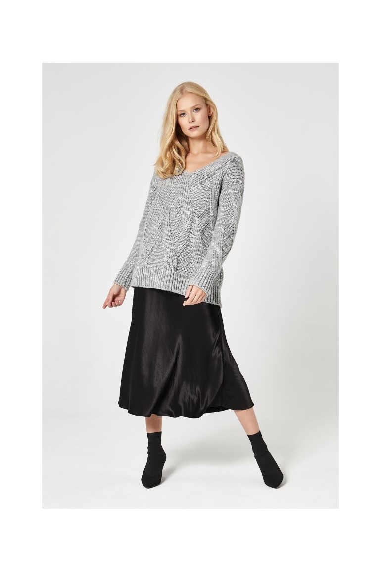 CM4745 Sweter z trójwymiarowym splotem - szary