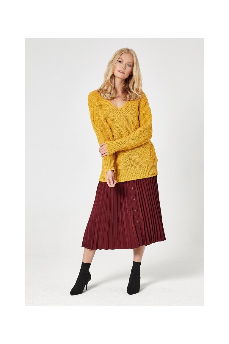 CM4745 Sweter z trójwymiarowym splotem - miodowy