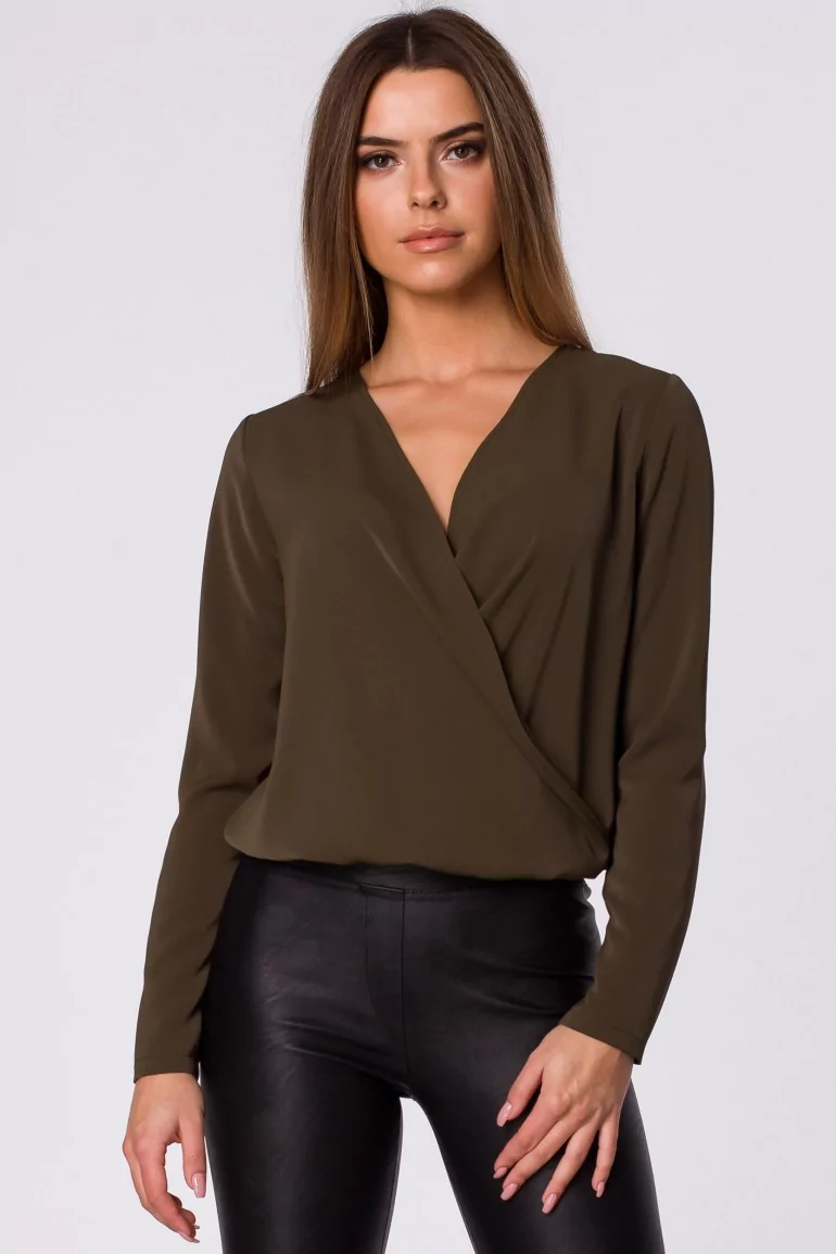 CM4976 Bluzka kopertowa z długim rękawem - khaki OUTLET