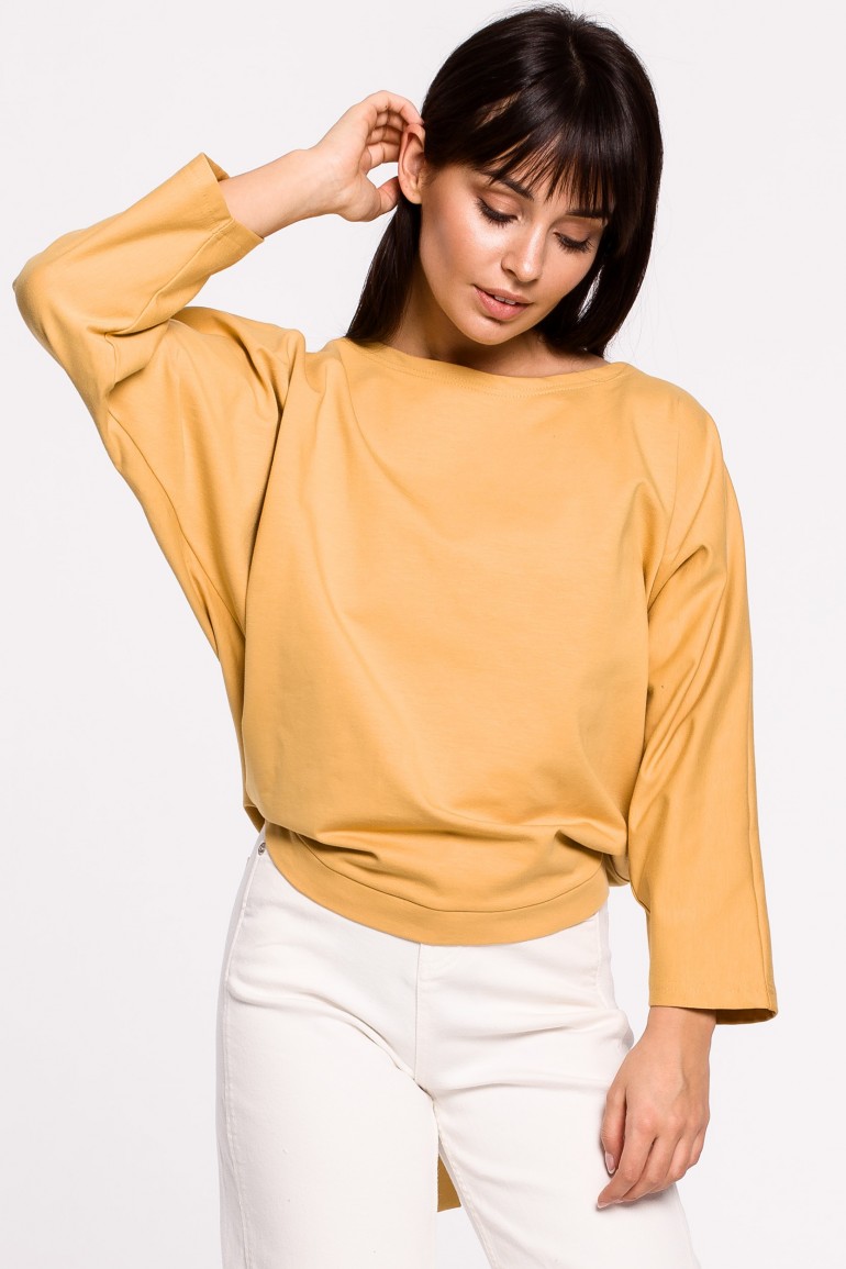 CM5138 Bluza nietoperz z guzikami i wiązaniem z tyłu - żółta