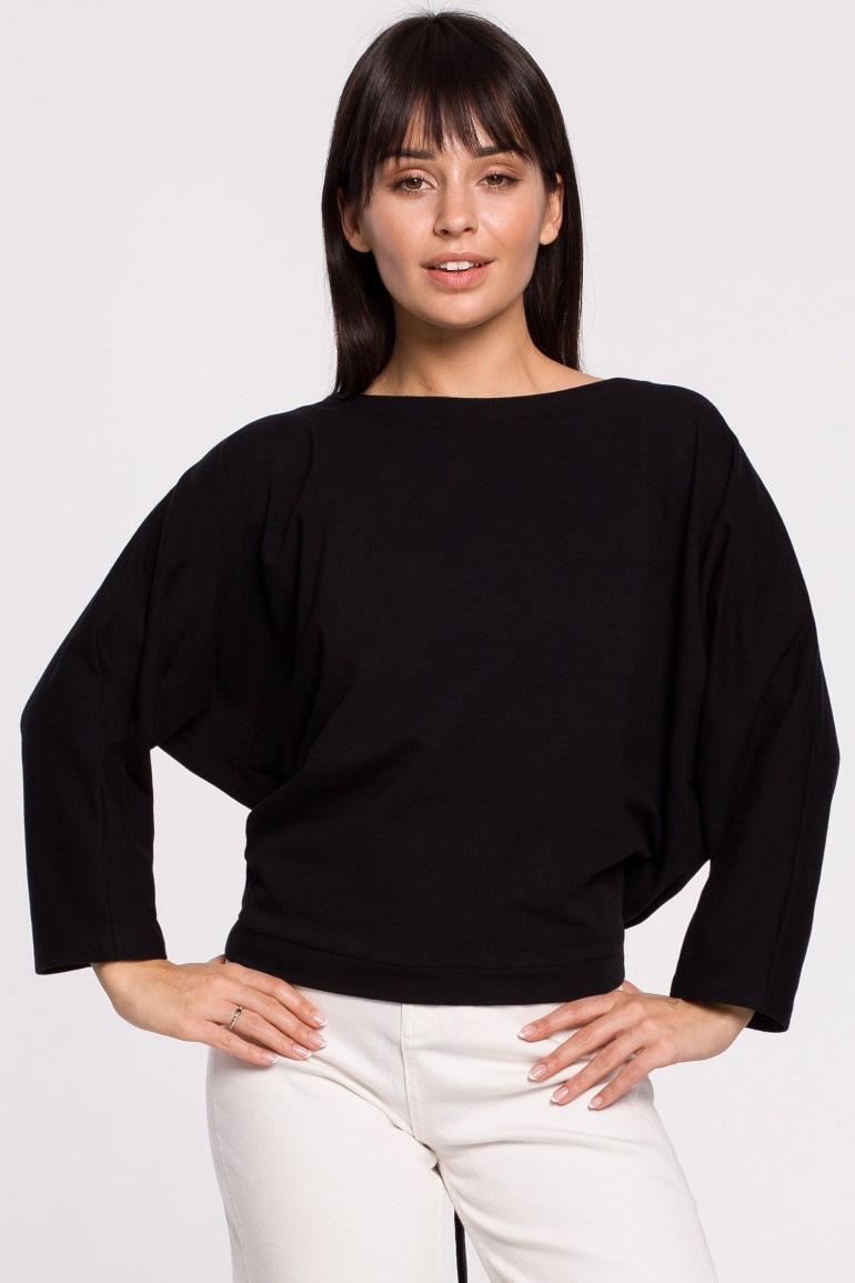 CM5138 Bluza nietoperz z guzikami i wiązaniem z tyłu - czarna