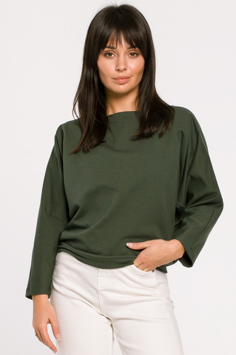 CM5138 Bluza nietoperz z guzikami i wiązaniem z tyłu - militarno-zielona