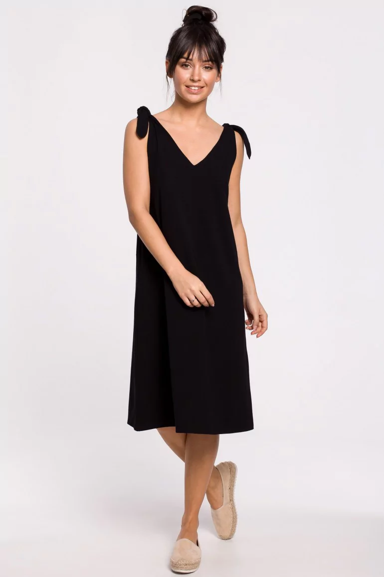 CM5147 Sukienka na wiązanych ramiączkach - czarna