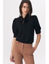 Elegancka bluzka z wiązaniem - czarna