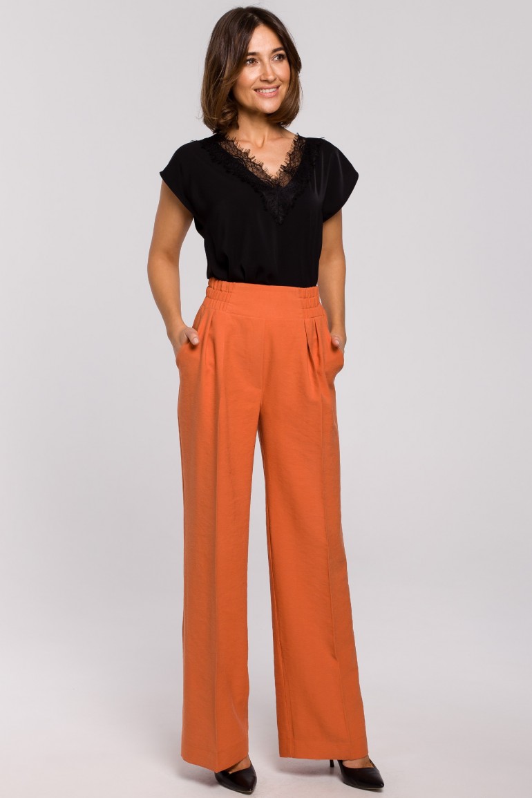 CM5162 Spodnie z gumą w pasie i szerokimi nogawkami - pomarańczowe