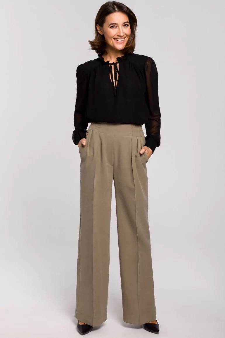 CM5162 Spodnie z gumą w pasie i szerokimi nogawkami - khaki