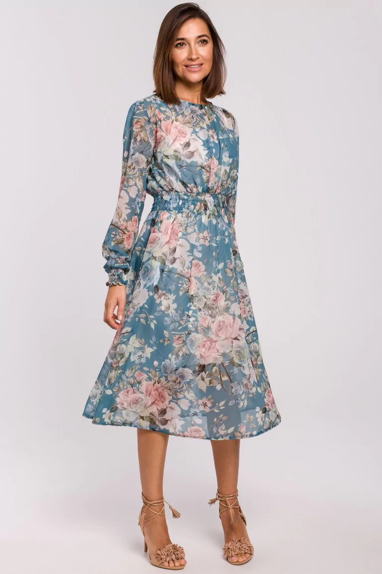 CM5172 Szyfonowa sukienka midi z długimi rękawami - model 4