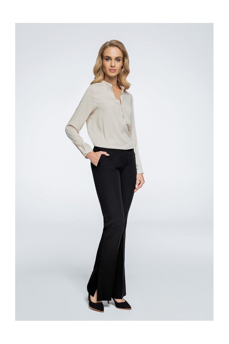 CM3066 Eleganckie spodnie z rozcięciami na nogawce - czarne