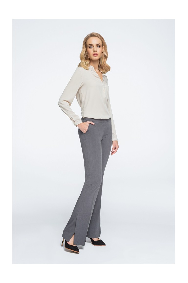 CM3066 Eleganckie spodnie z rozcięciami na nogawce - szare