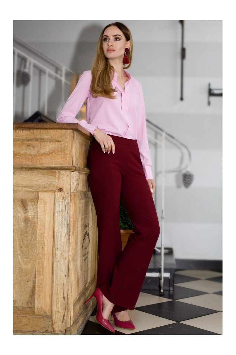 CM3066 Eleganckie spodnie z rozcięciami na nogawce - bordowe