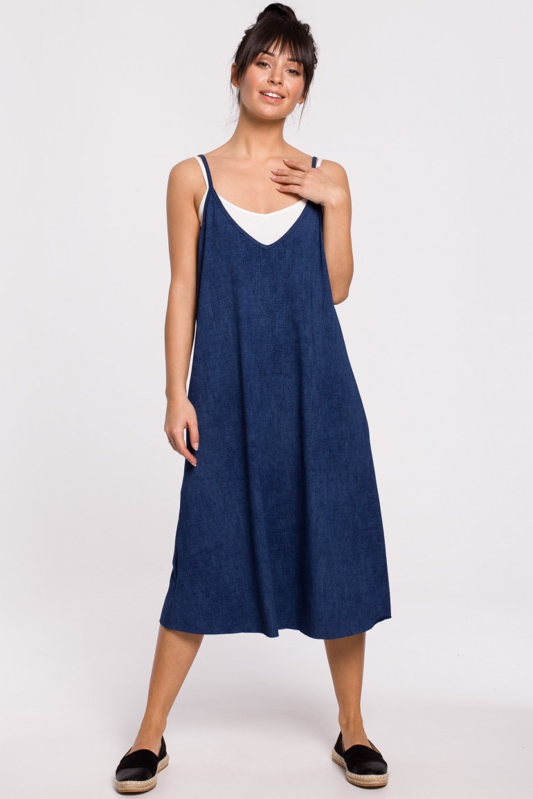CM5301 Sukienka warstwowa na ramiączkach - denim