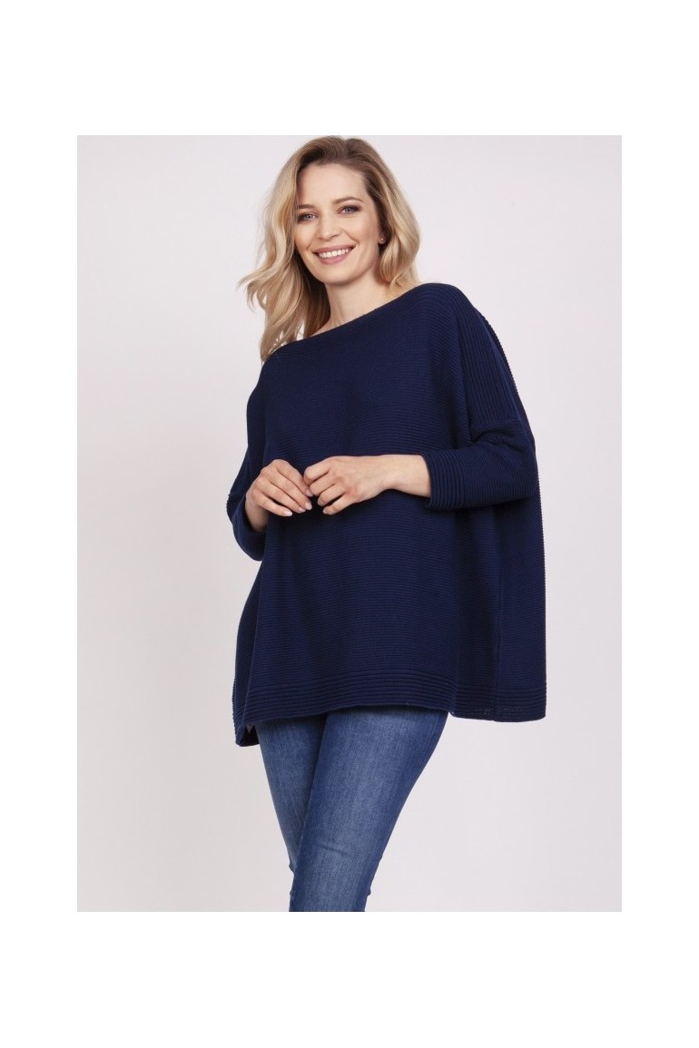 CM5318 Bluza oversize z rękawem 3/4 - granatowa