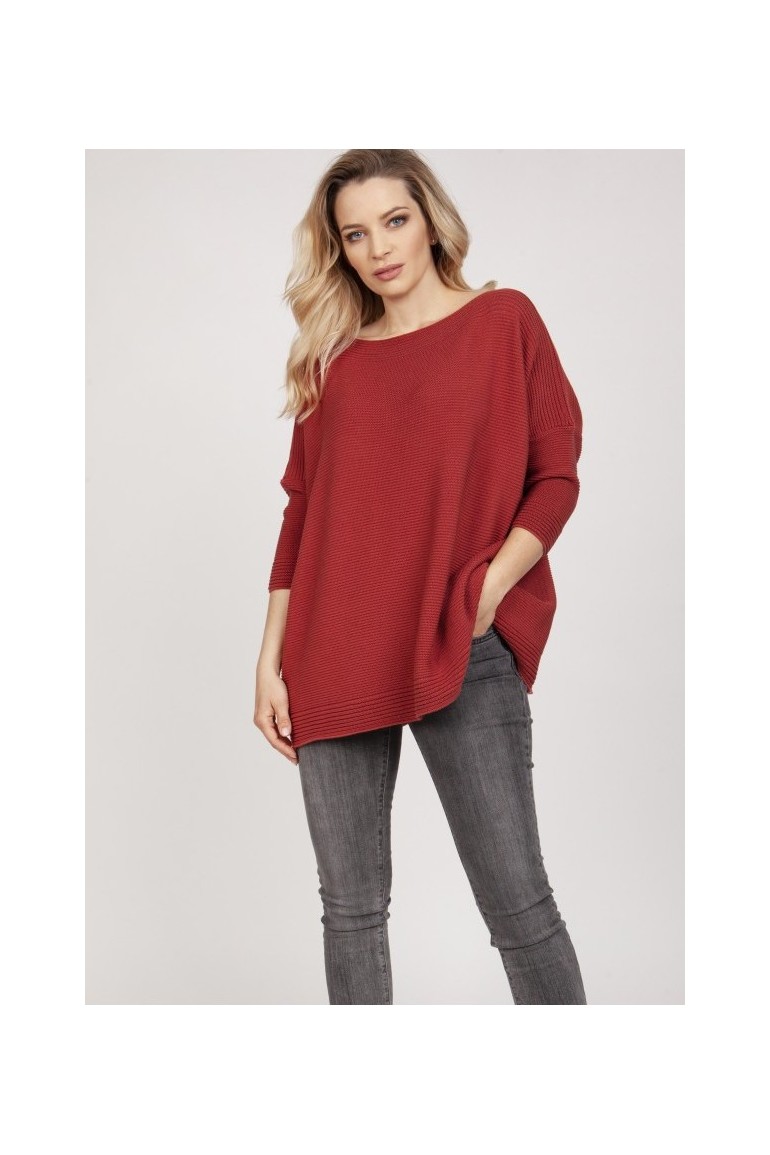 CM5318 Bluza oversize z rękawem 3/4 - marsala