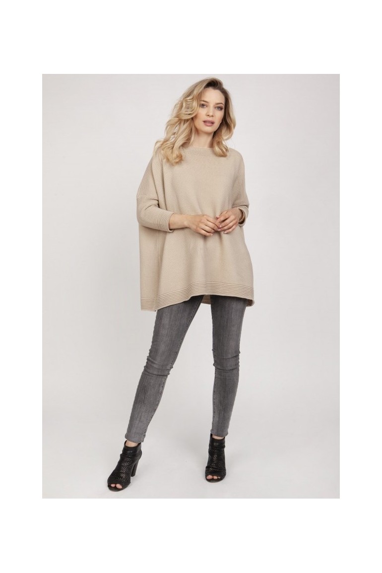 CM5318 Bluza oversize z rękawem 3/4 - beżowa