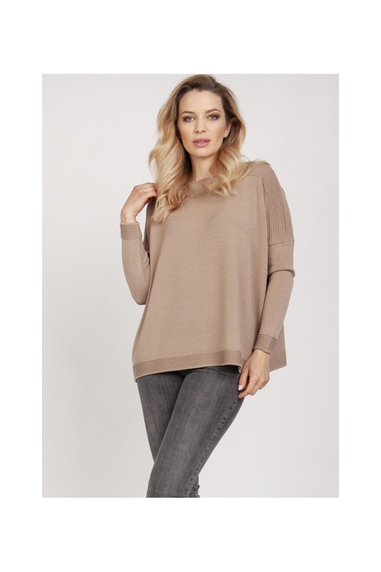CM5319 Bluza oversize z dekoltem w łódkę - mocca