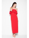Elegancka sukienka maxi z falbankami - czerwona