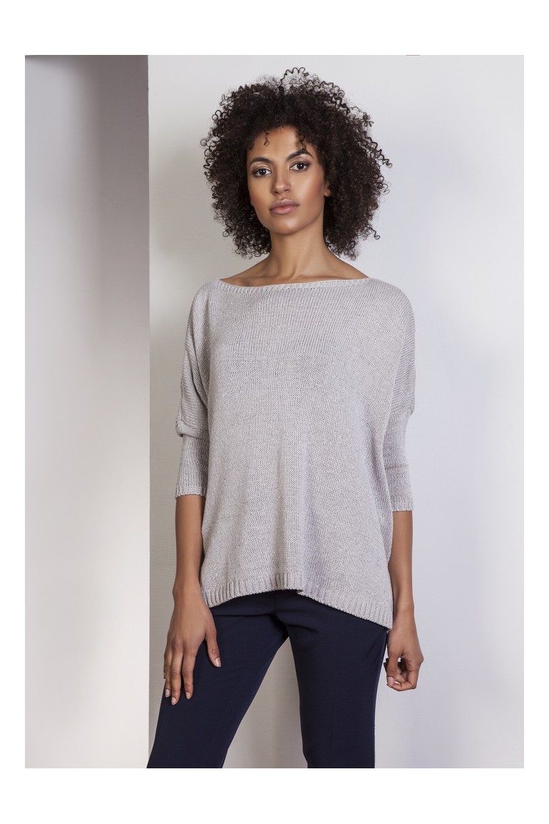 CM3656 Elegancki sweter oversize - szary