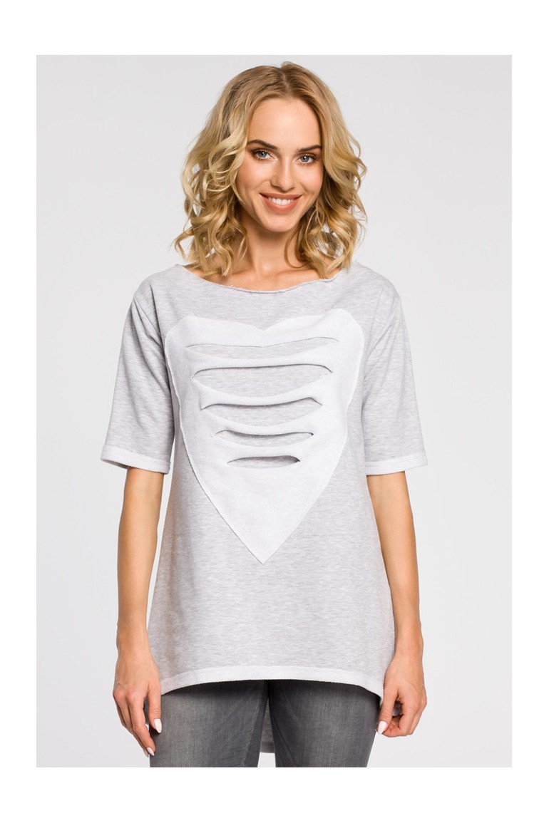 CM0274 Dresowa bluza tunika serce - szara