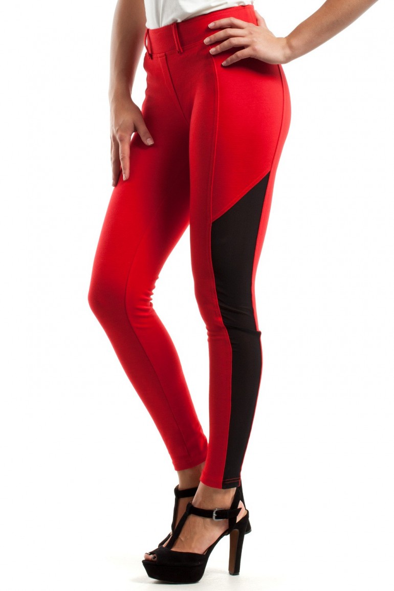 CM2448 Stylowe legginsy z czarną wstawką - czerwone