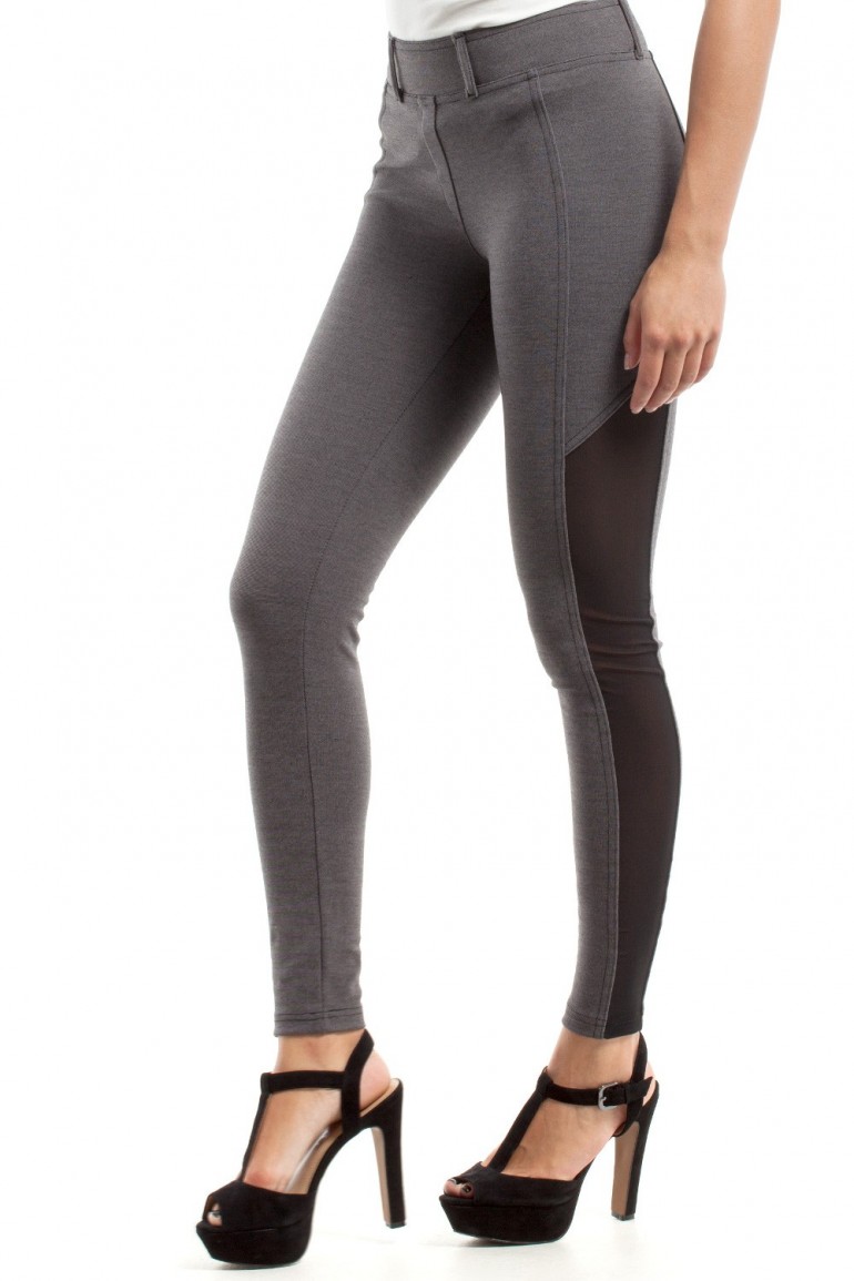 CM2448 Stylowe legginsy z czarną wstawką - grafitowy-melanż