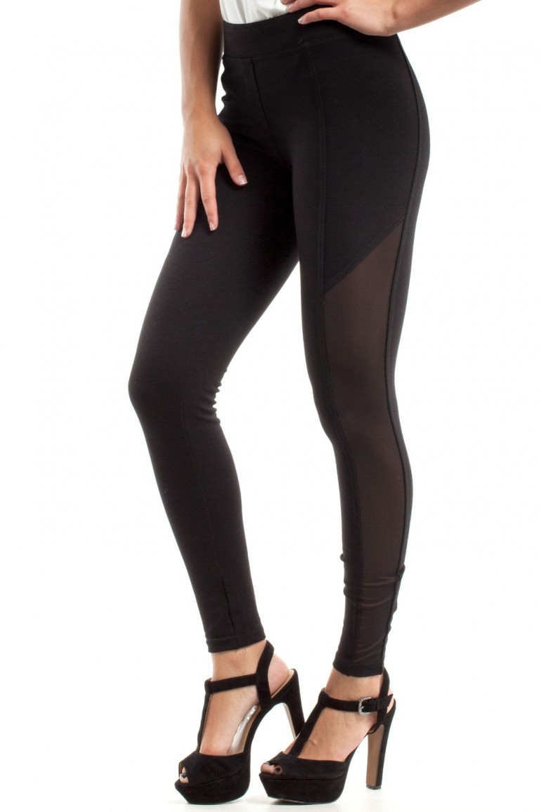 CM2448 Stylowe legginsy z czarną wstawką - czarne