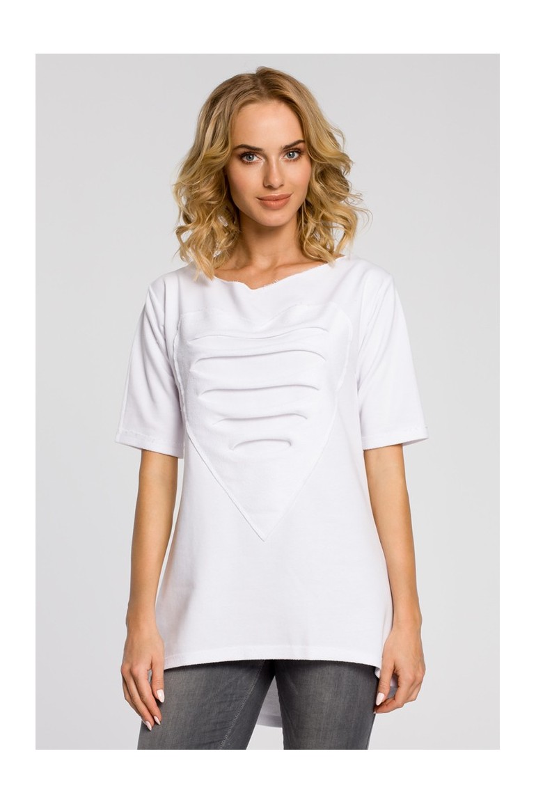 CM0274 Dresowa bluza tunika serce - biała