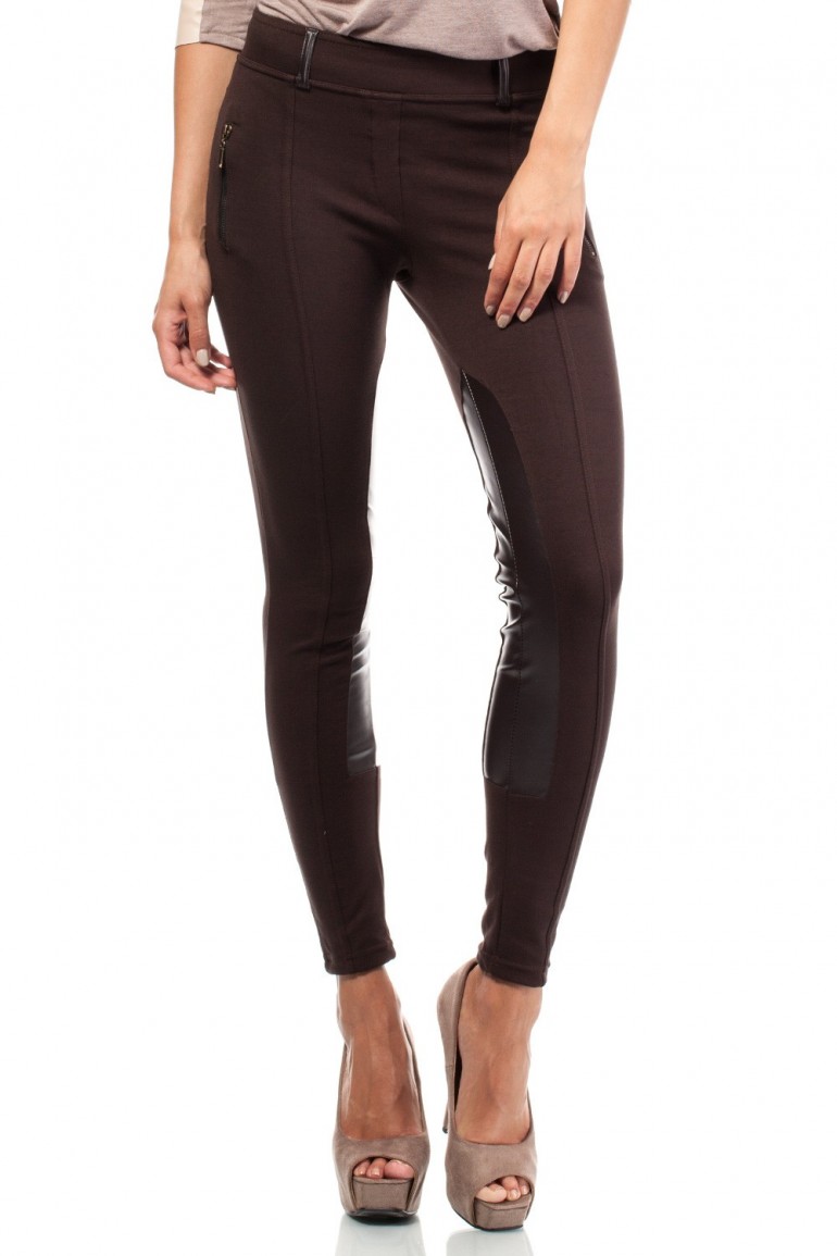 CM1820 Legginsy ze skórzanymi wstawkami i kieszeniami - brązowe