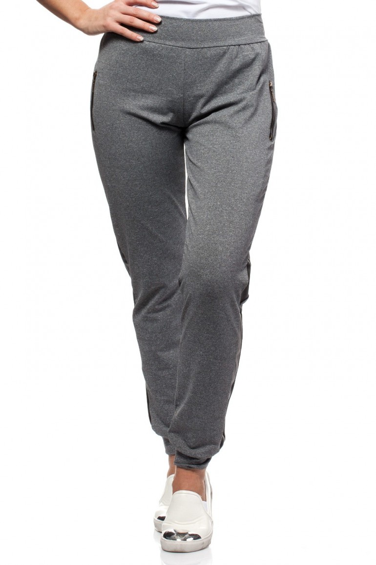 CM1569 Sportowe spodnie damskie z lampasem - szare OUTLET