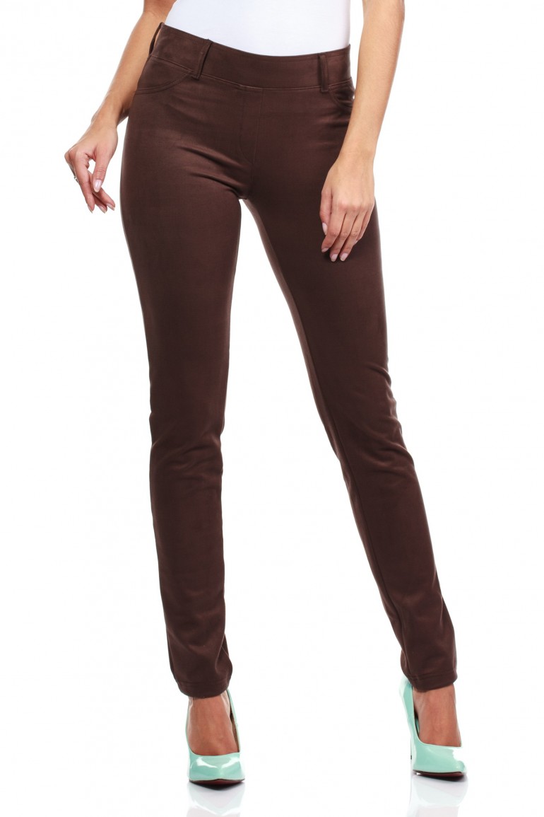 CM0133 Włoskie spodnie rurki legginsy z zamszu - brązowe