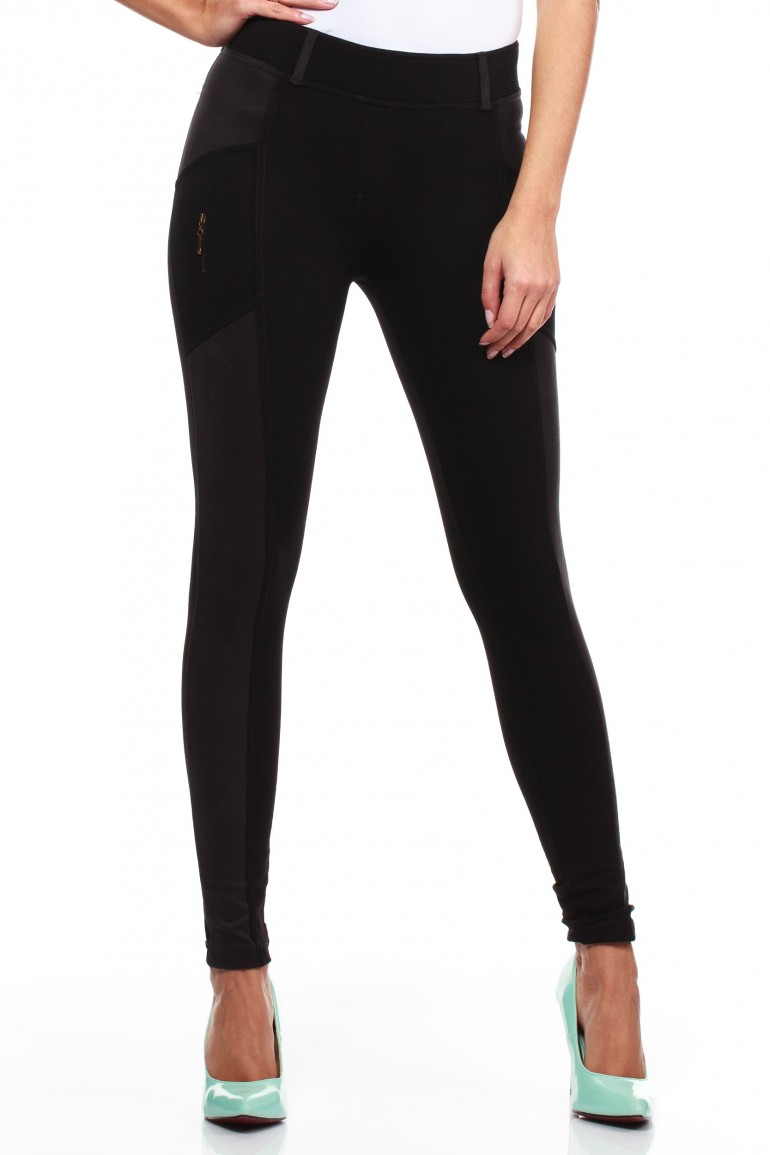CM0304 Legginsy ze wstawką z zamszu i zameczkami - czarne