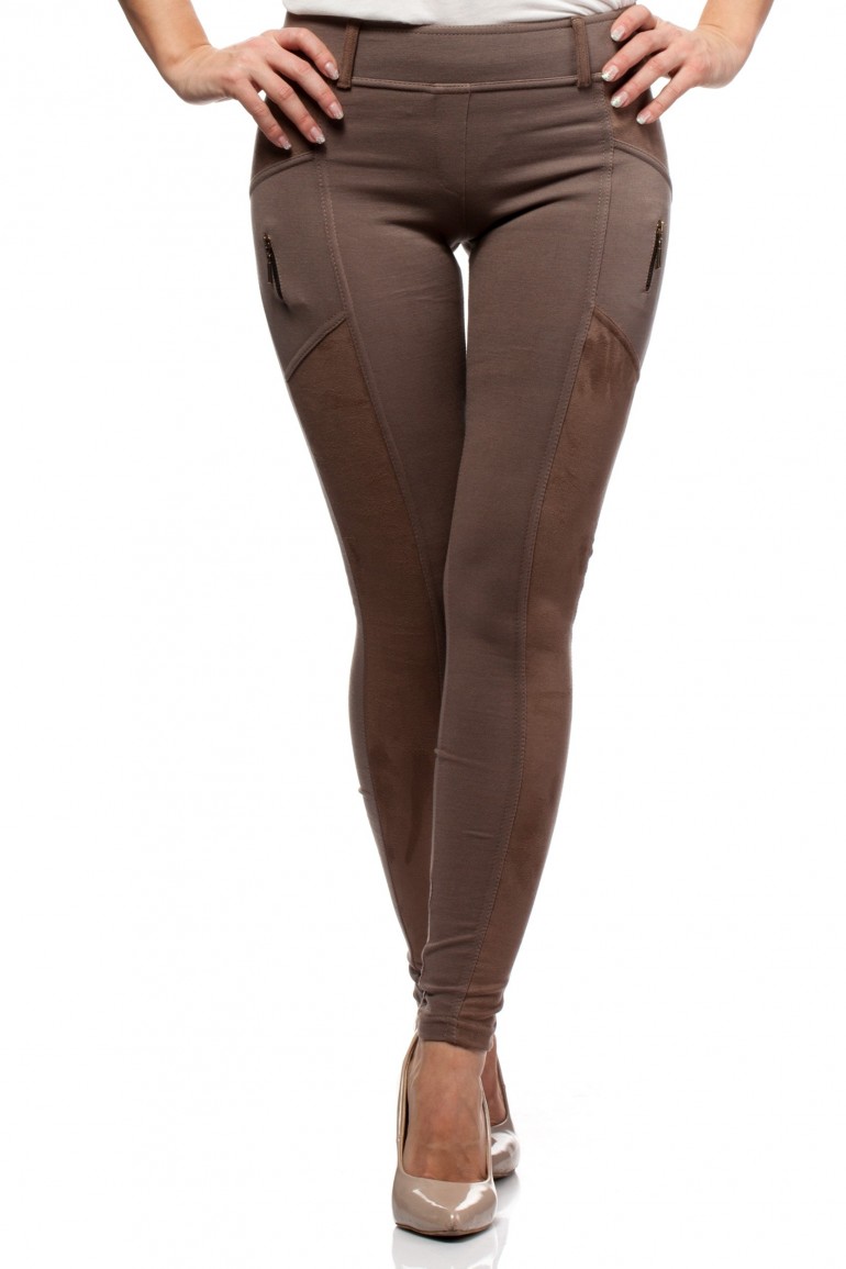 CM0304 Legginsy ze wstawką z zamszu i zameczkami - cappuccino