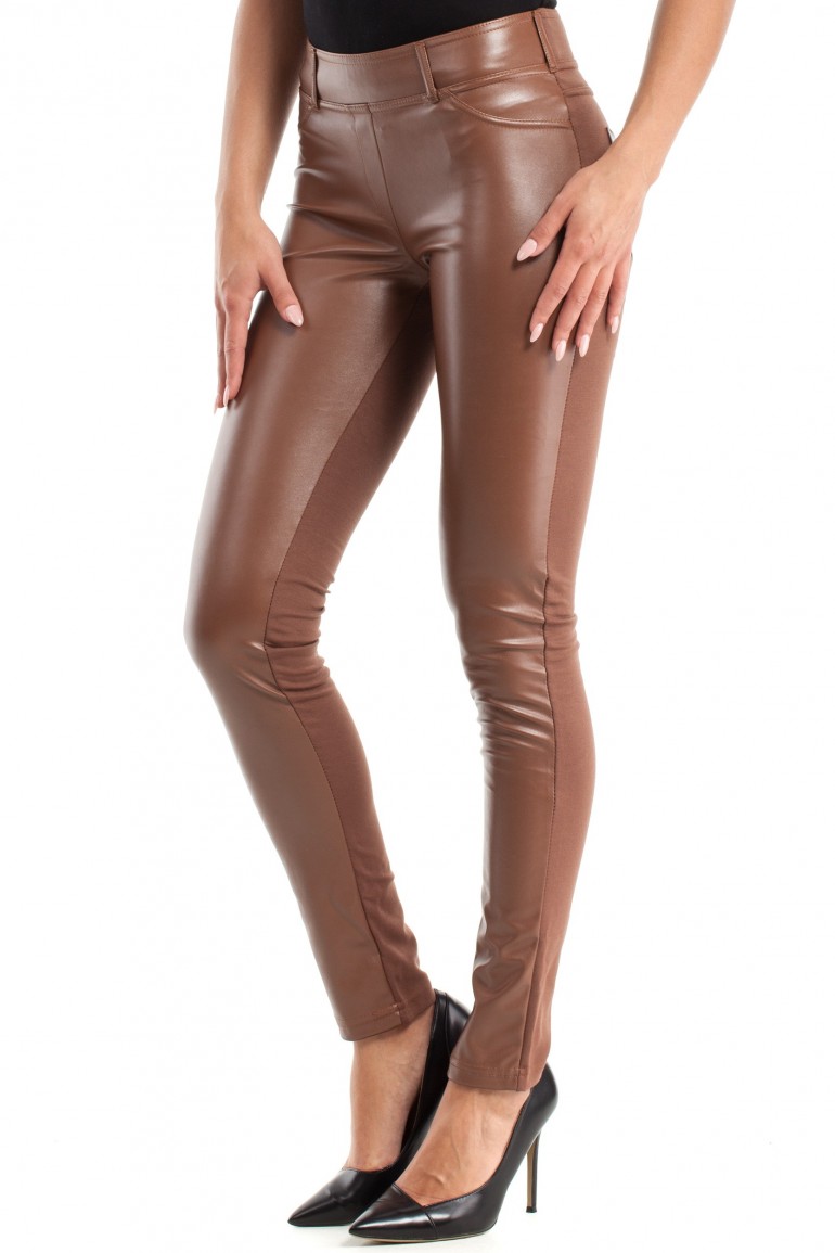 CM0309 Spodnie legginsy przód matowa skóra - kamelowe
