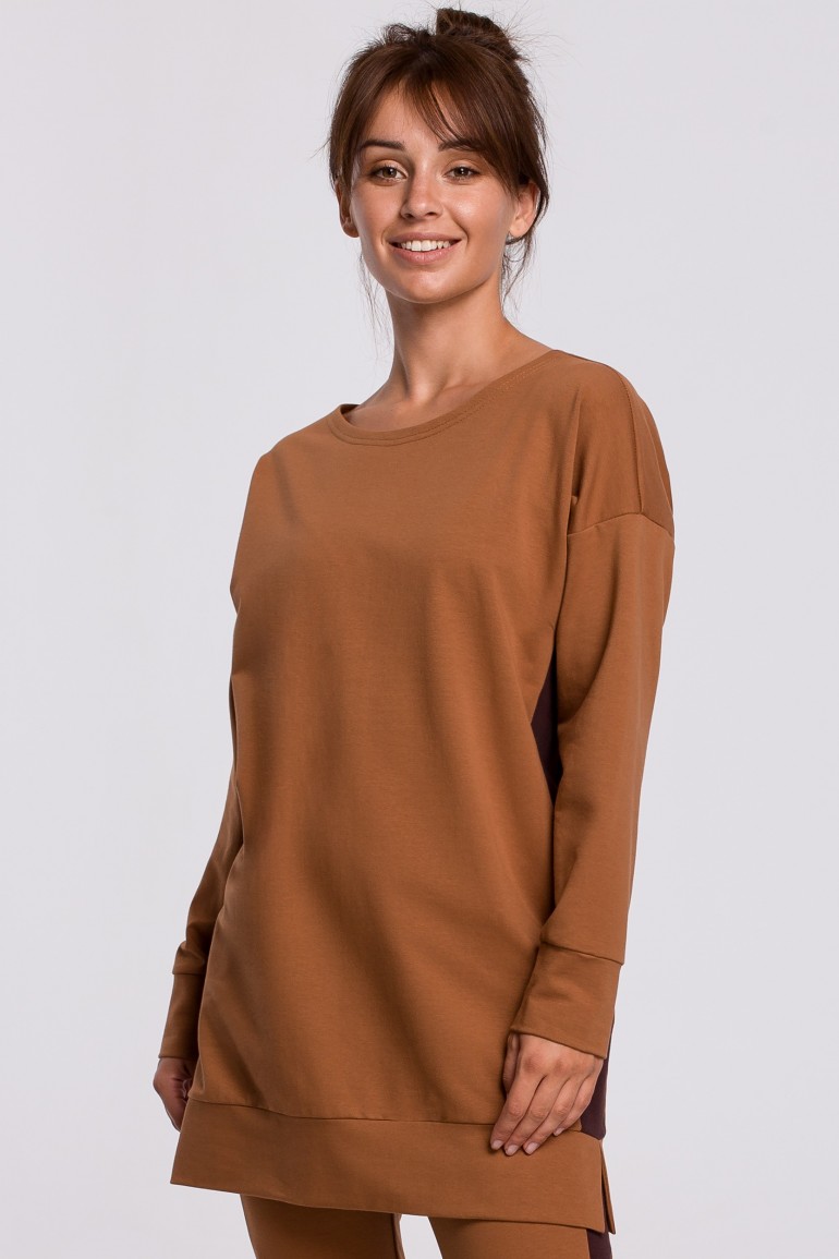 CM5406 Długa bluza z lampasem - karmelowa