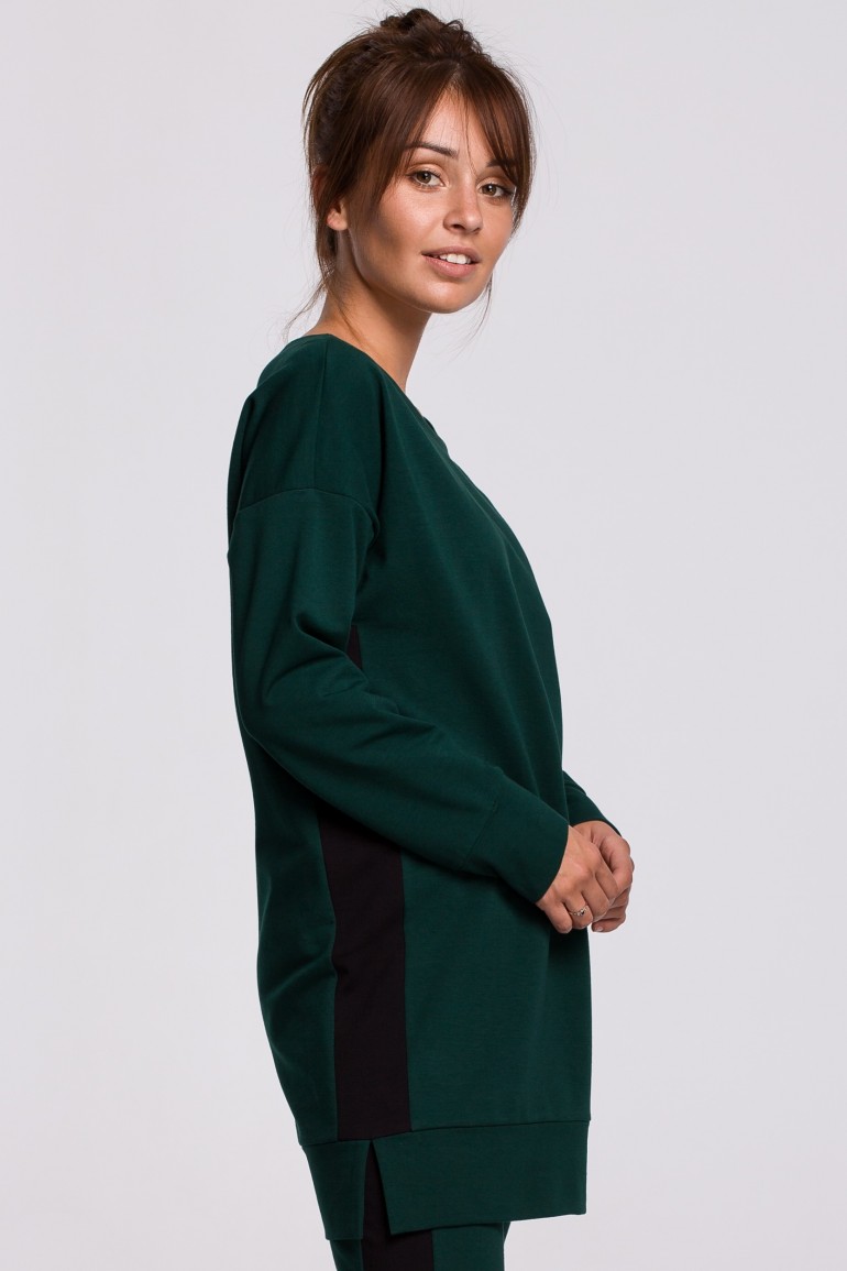 CM5406 Długa bluza z lampasem - ciemnozielona