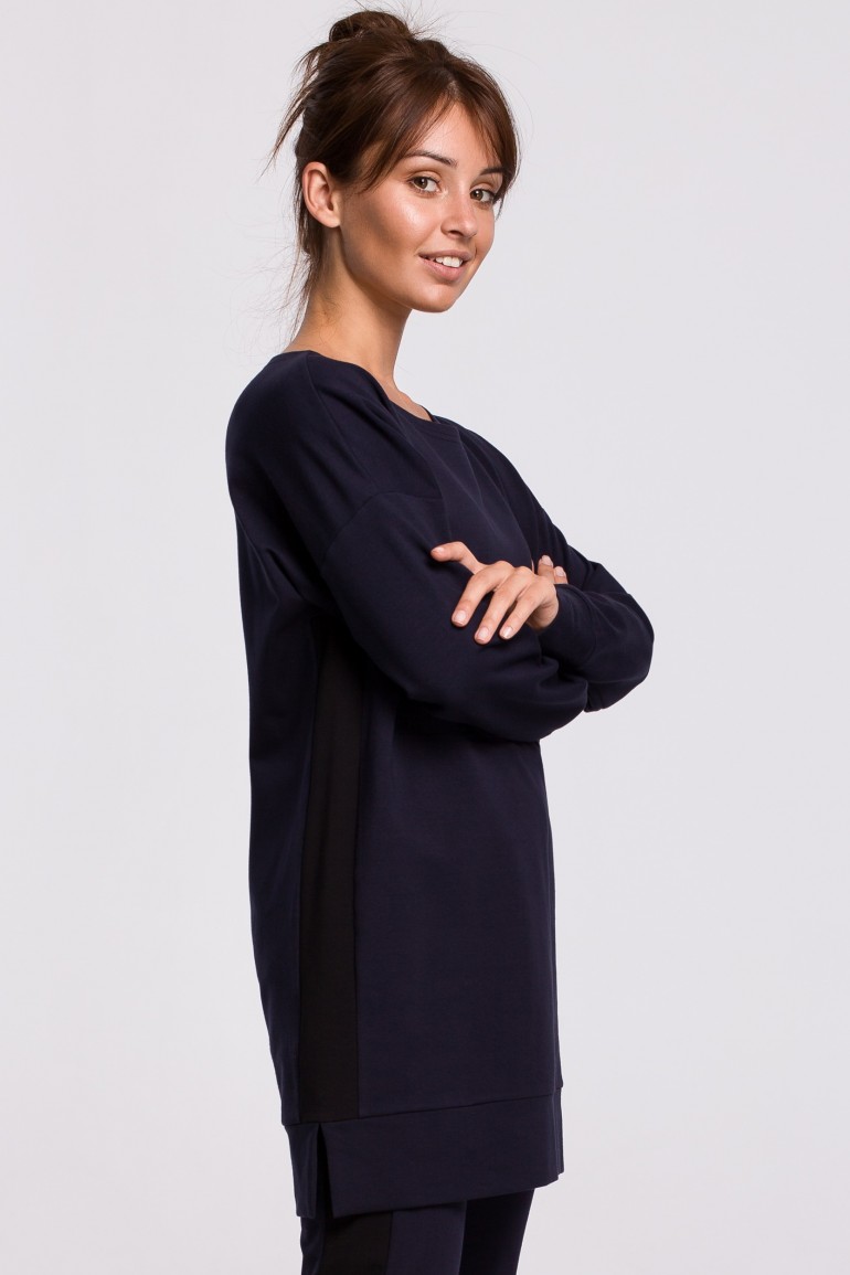 CM5406 Długa bluza z lampasem - granatowa
