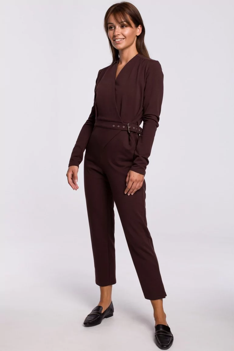 CM5416 Kopertowy kombinezon z paskiem i klamrą - brązowy