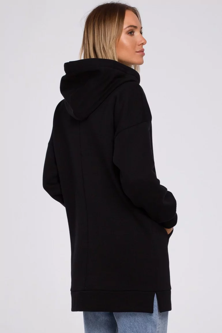 CM5431 Bluza oversize z kieszenią typu kangurek - czarna