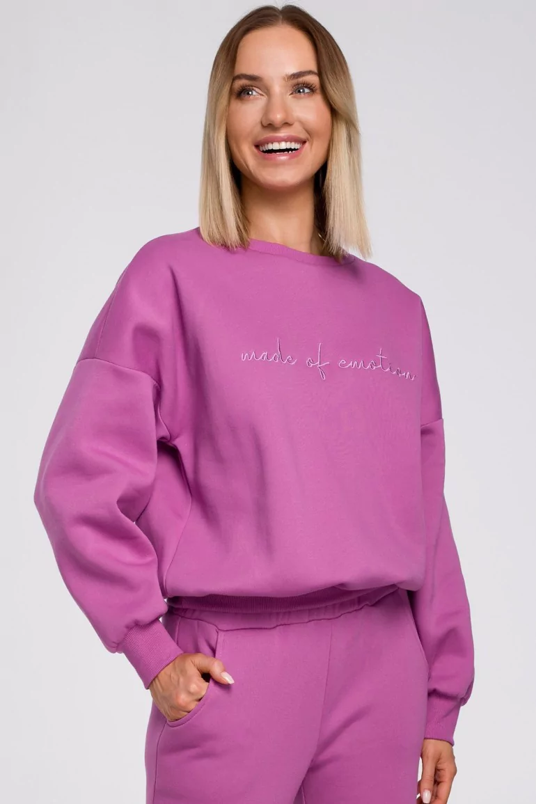 CM5433 Bluza szeroka z haftem - lawendowa