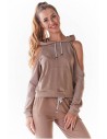Stylowa bluza z wycięciami na ramionach - beżowa