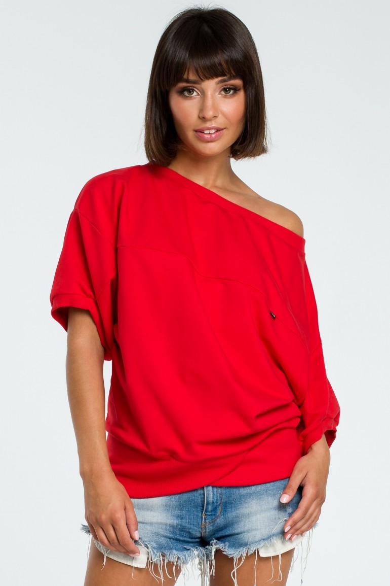 CM3755 Bluza oversize z rękawem kimono - czerwona