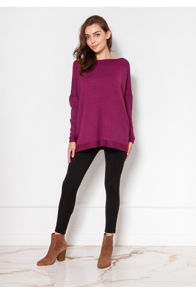 CM5546 Sweter oversize z wiskozy - bordowy