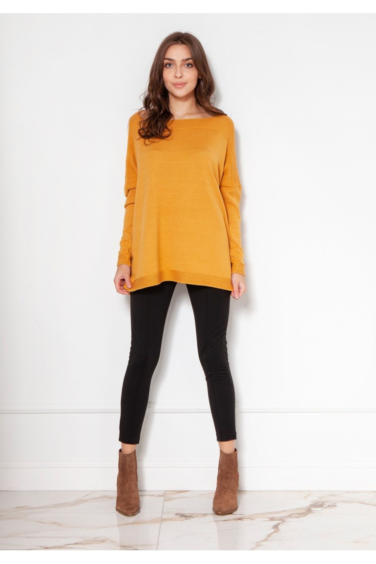CM5546 Sweter oversize z wiskozy - musztardowy