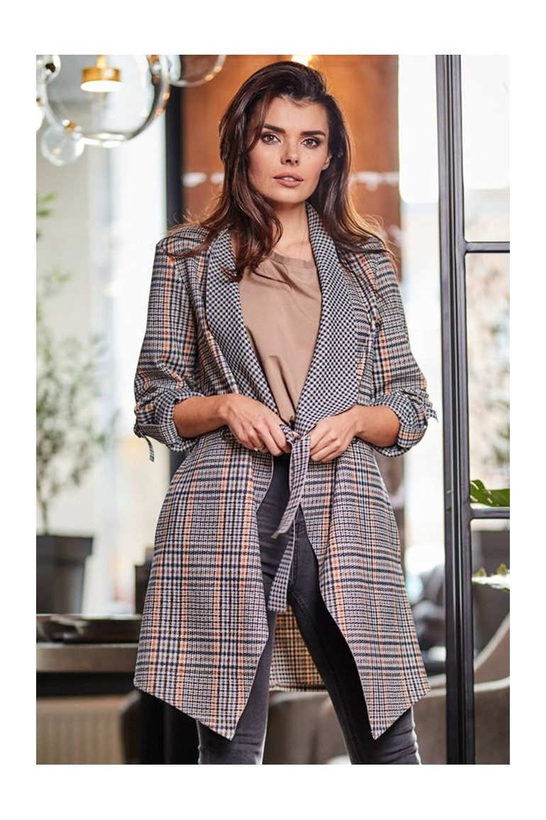 CM5563 Elegancka zwiewna narzutka - granatowa-krata