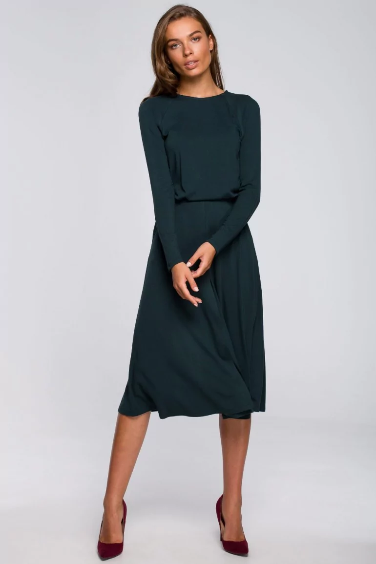 CM5578 Sukienka z rozkloszowanym dołem - ciemnozielona